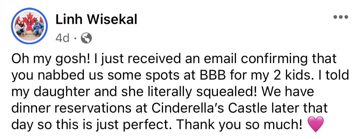 BBB Experience Disney Reservations