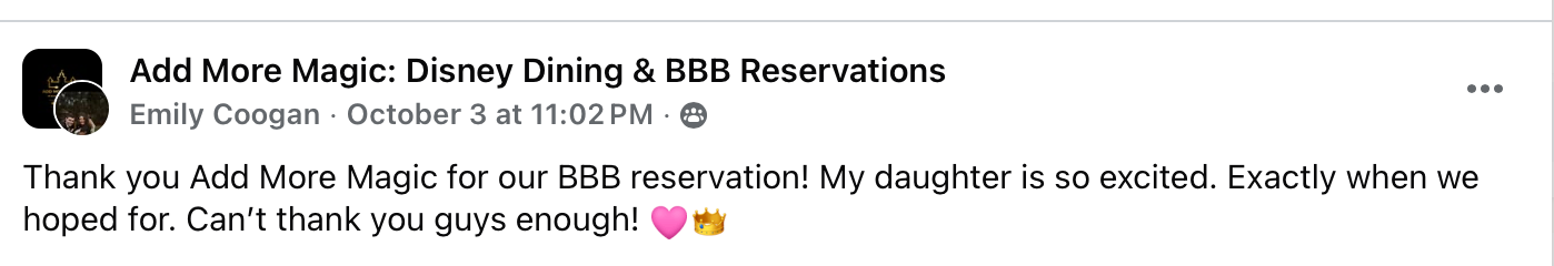 BBB WDW reservations